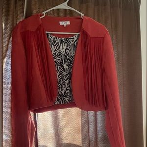 Fate size small, fringe coral cropped jacket, worn once!